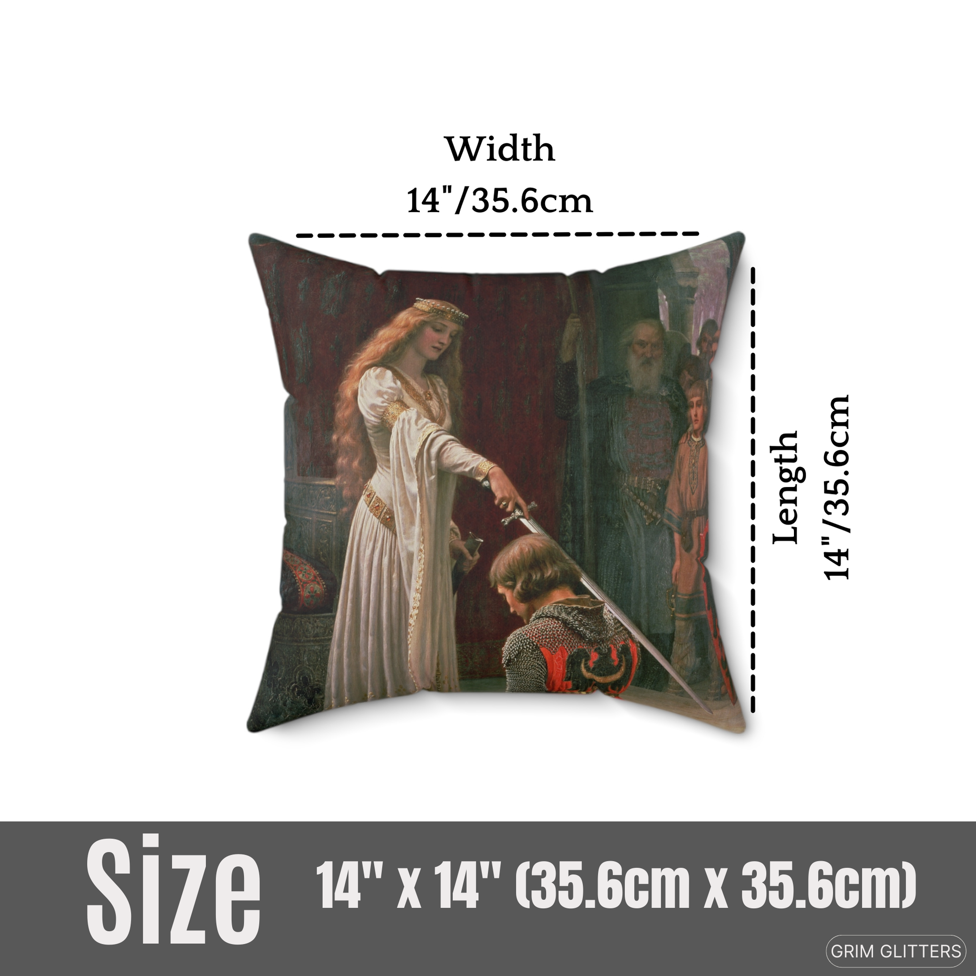 Accolade Square Pillow featuring Edmund Blair Leighton’s painting of a knighting ceremony, 14" x 14" size, perfect for medieval art lovers