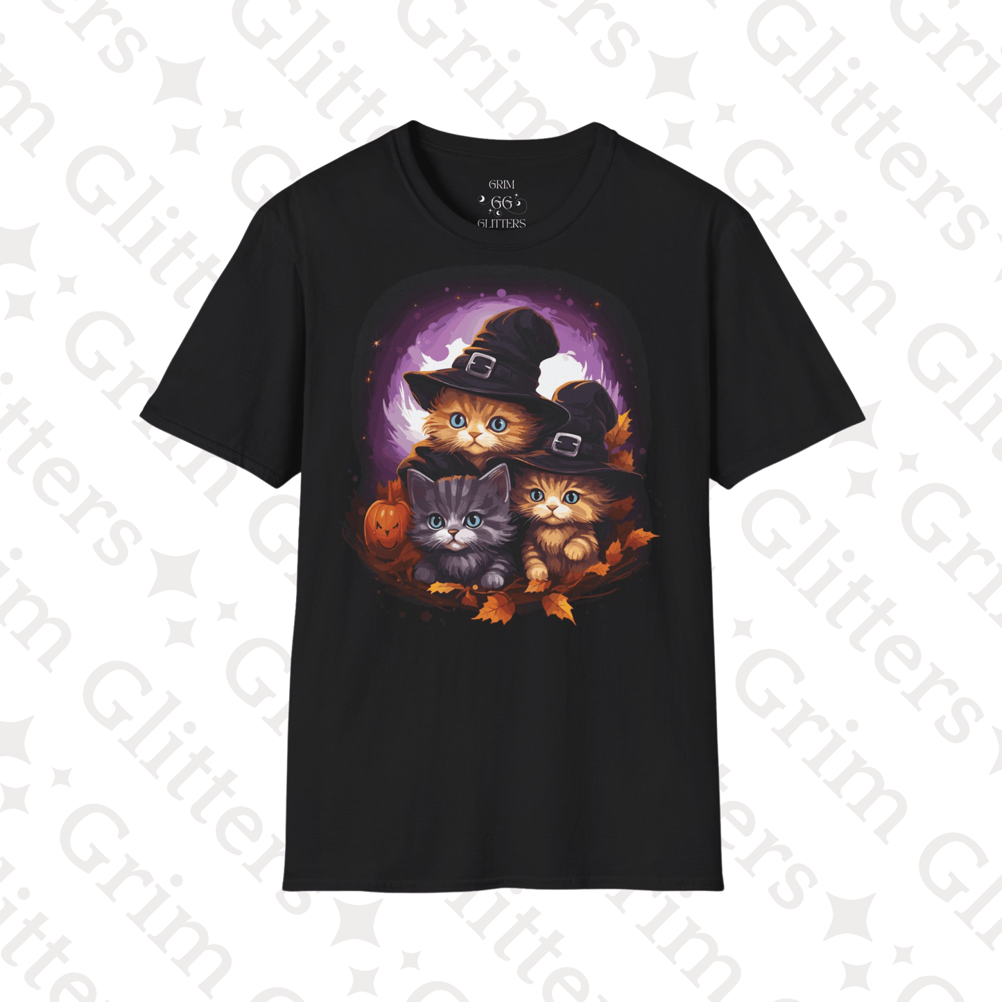 Adorable Halloween Pilgrim Kittens T - Shirt - Grim GlittersT - ShirtBlackS