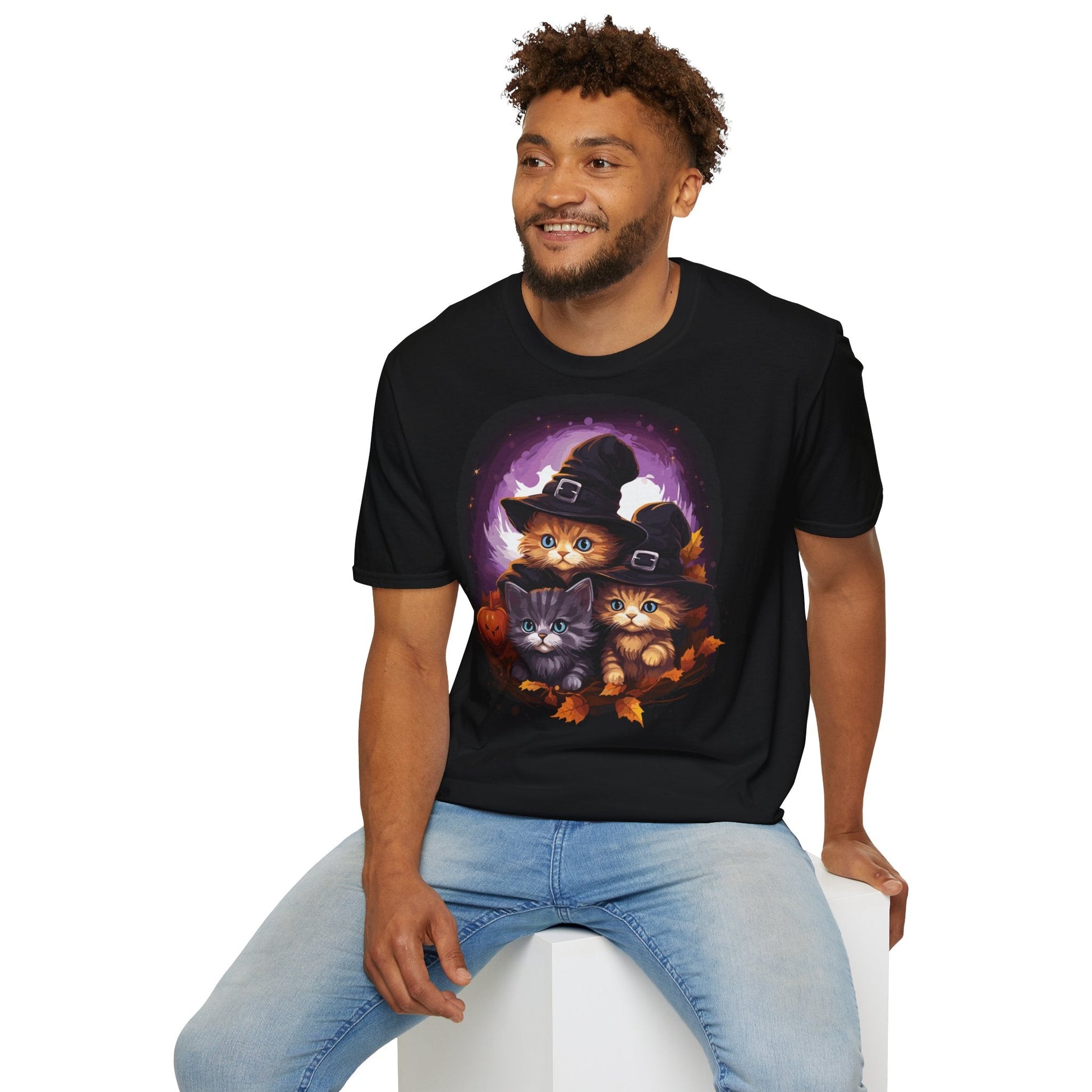 Adorable Halloween Pilgrim Kittens T - Shirt - Grim GlittersT - ShirtBlackS