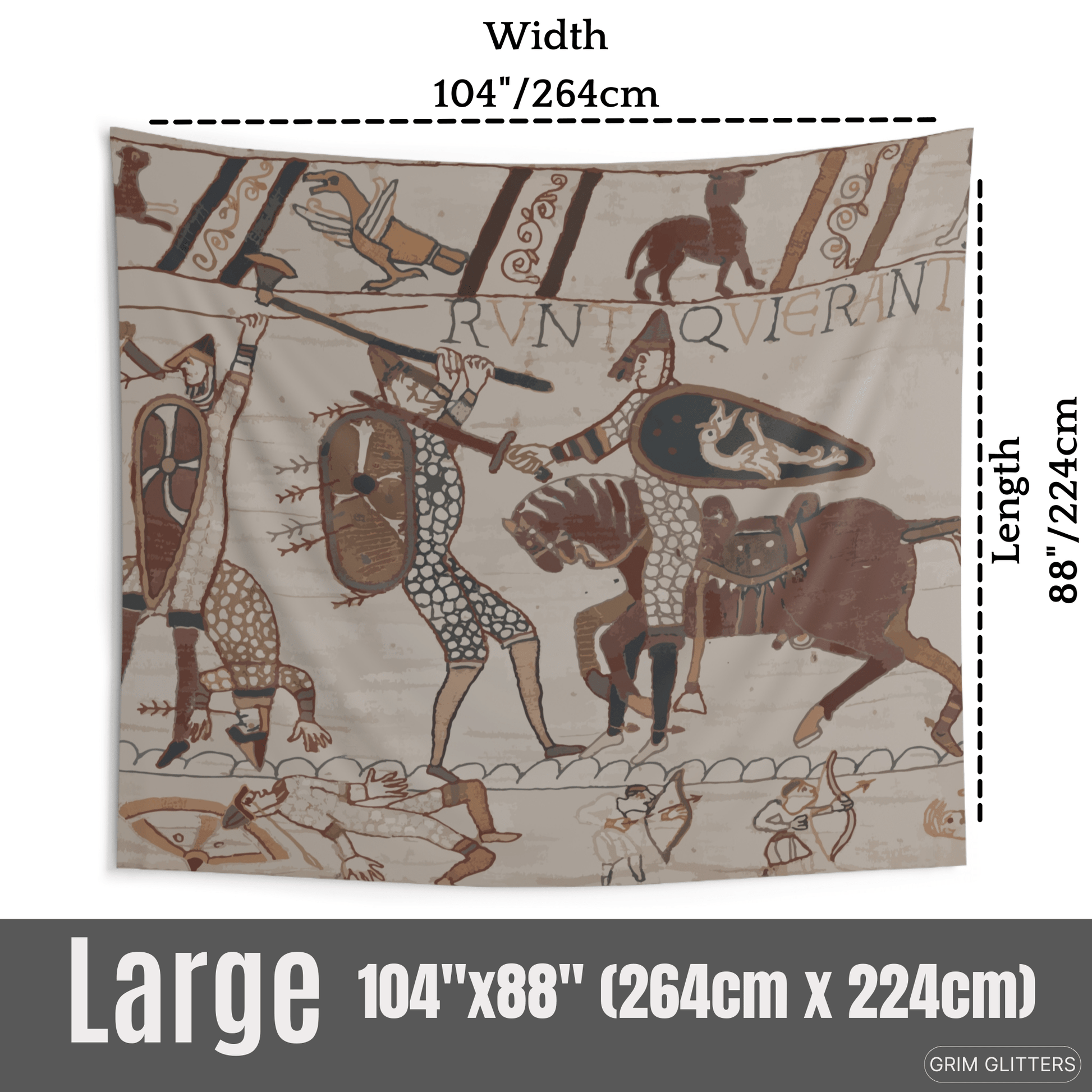 Bayeux Style Indoor Tapestry - Anglo - Saxon Huscarl Fights a Norman Knight - Grim GlittersTapestries104" × 88"