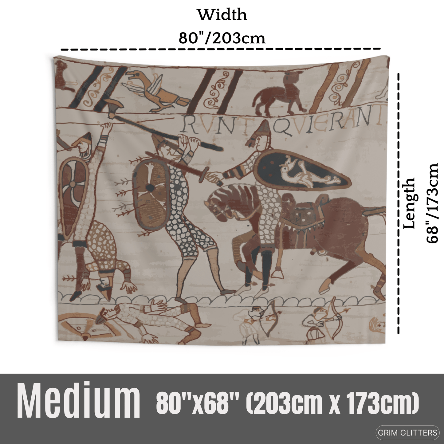 Bayeux Style Indoor Tapestry - Anglo - Saxon Huscarl Fights a Norman Knight - Grim GlittersTapestries80" × 68"