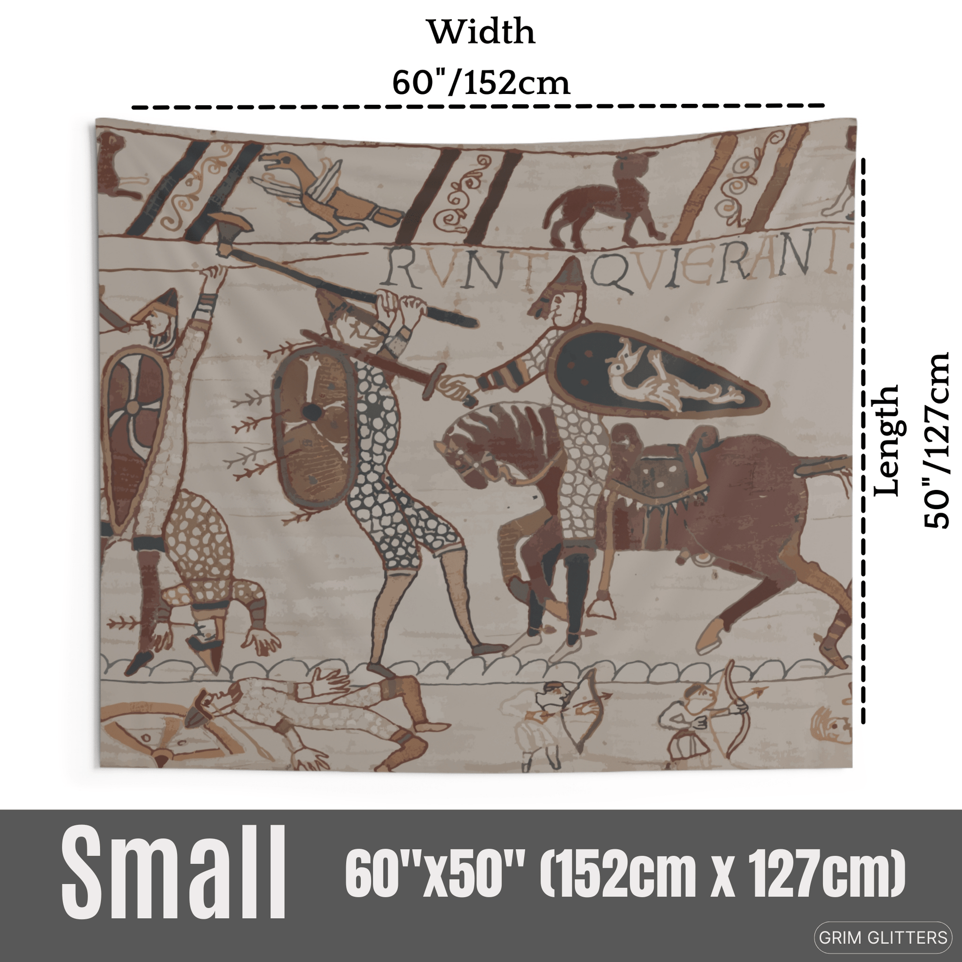 Bayeux Style Indoor Tapestry - Anglo - Saxon Huscarl Fights a Norman Knight - Grim GlittersTapestries60" × 50"