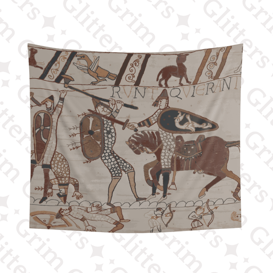 Bayeux Style Indoor Tapestry - Anglo - Saxon Huscarl Fights a Norman Knight - Grim GlittersTapestries60" × 50"