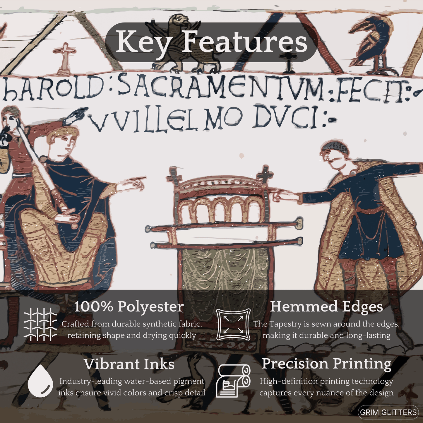 Bayeux Style Indoor Tapestry - Harold Swearing Oath on Holy Relics - Grim GlittersTapestries60" × 50"