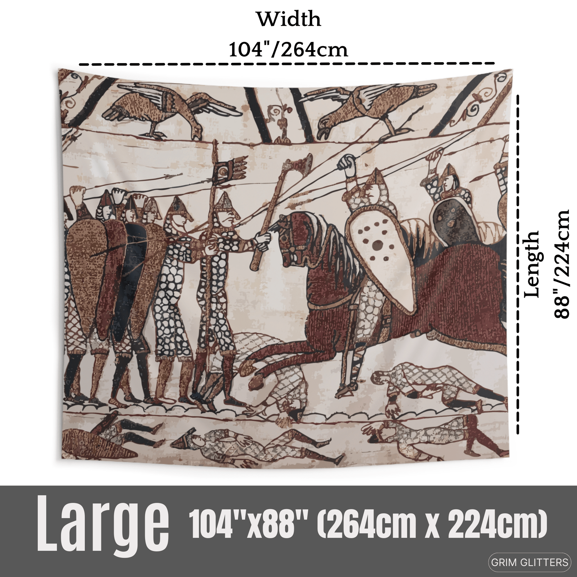 Bayeux Style Indoor Tapestry - Norman Knights Charge Anglo - Saxon Warriors - Grim GlittersTapestries104" × 88"