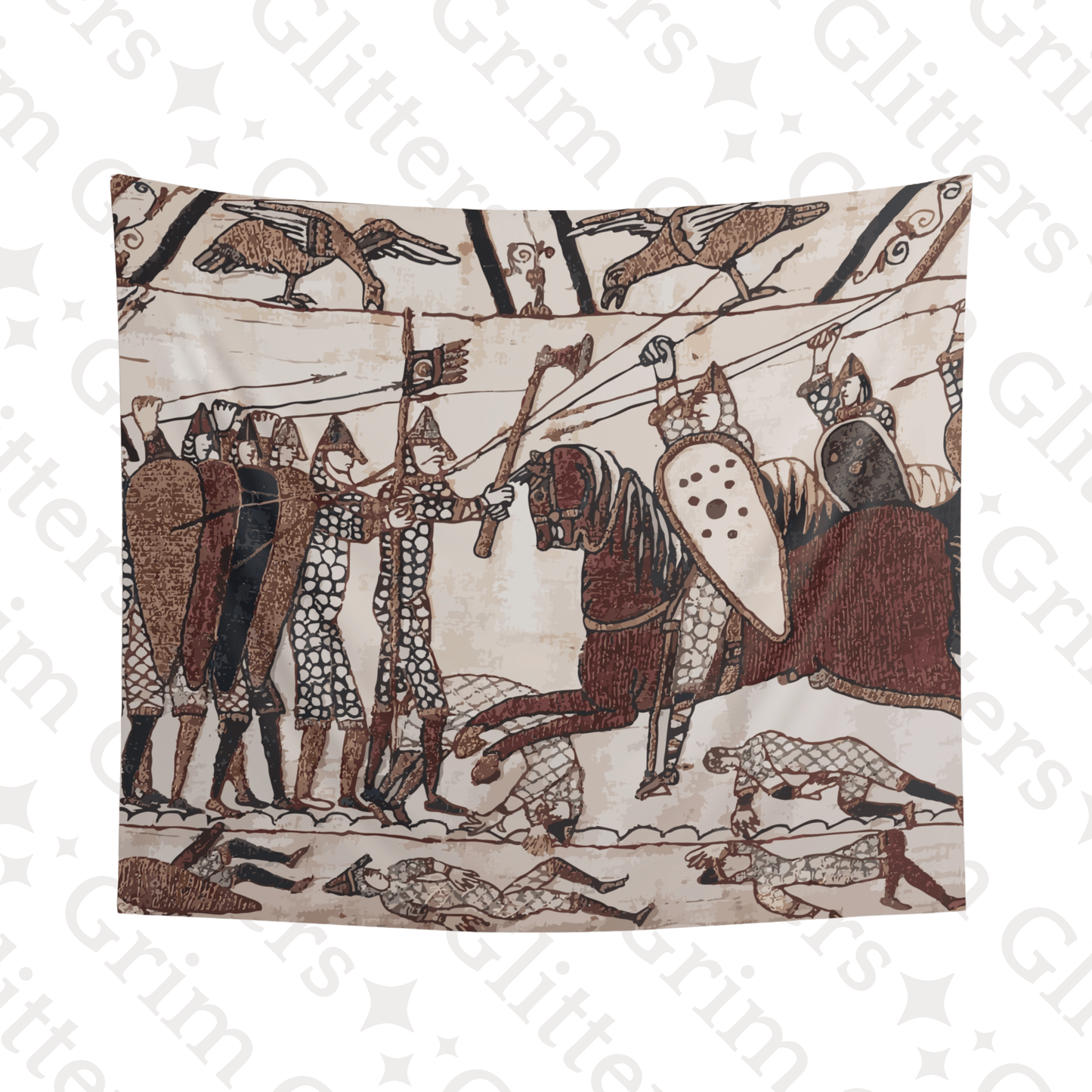 Bayeux Style Indoor Tapestry - Norman Knights Charge Anglo - Saxon Warriors - Grim GlittersTapestries60" × 50"