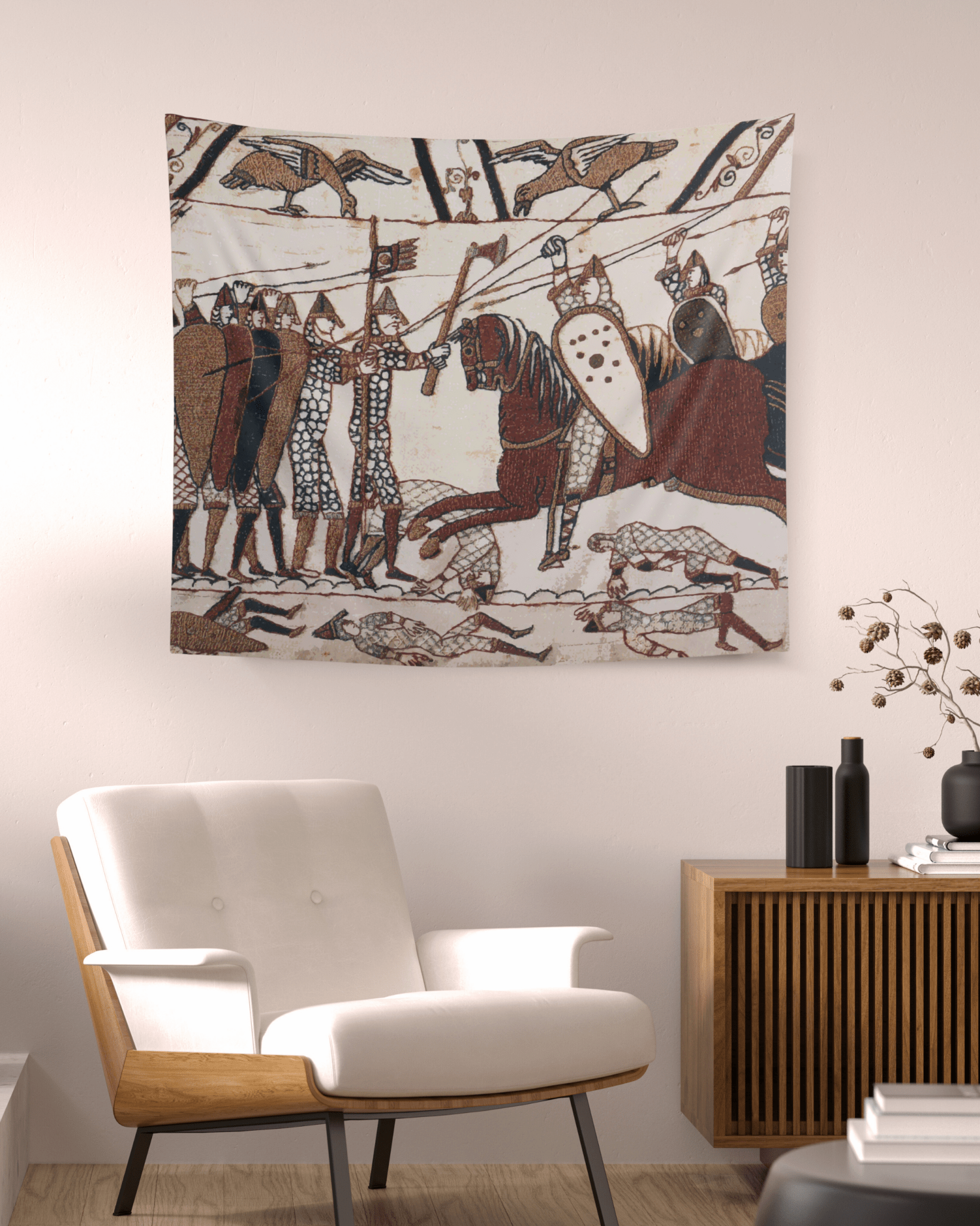 Bayeux Style Indoor Tapestry - Norman Knights Charge Anglo - Saxon Warriors - Grim GlittersTapestries104" × 88"