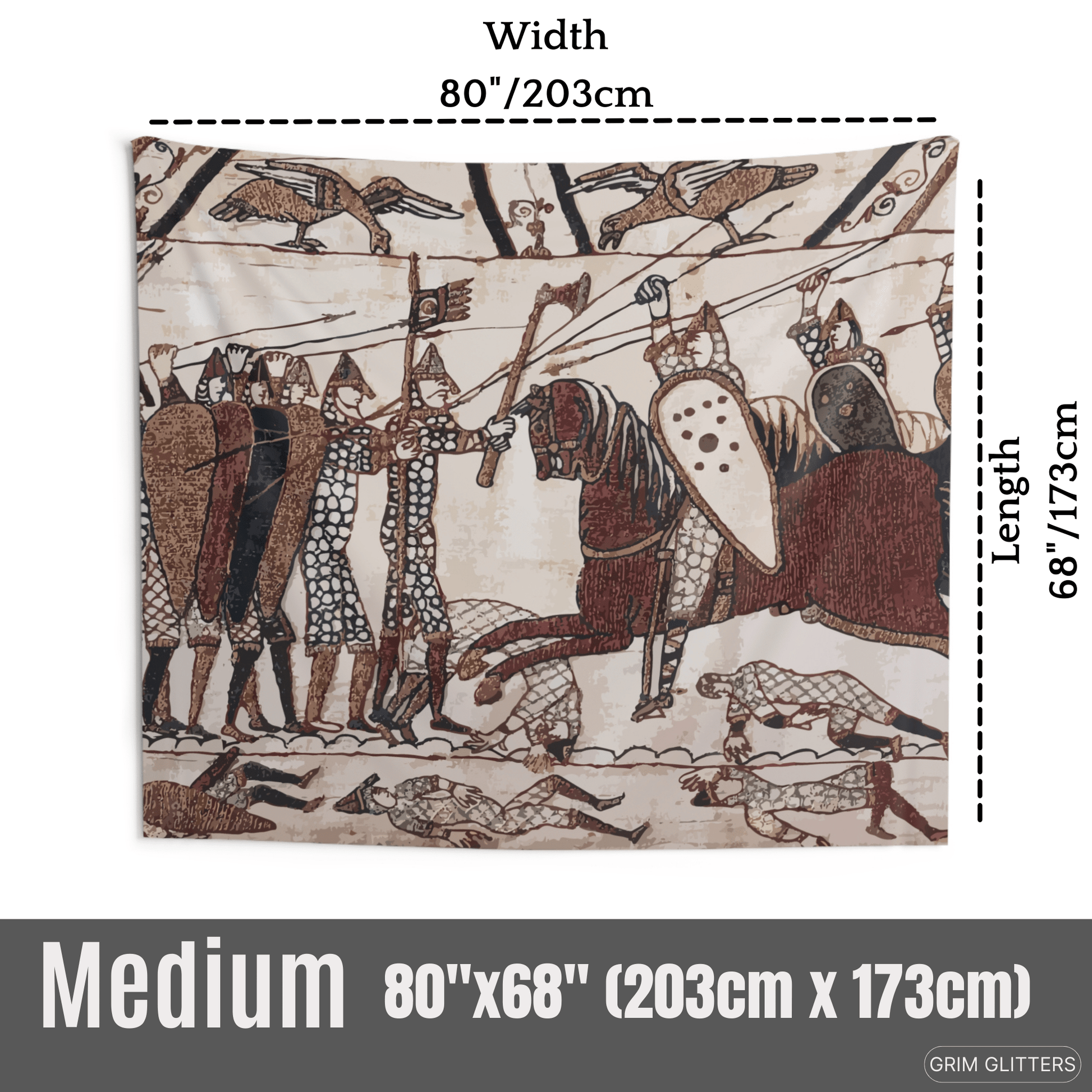 Bayeux Style Indoor Tapestry - Norman Knights Charge Anglo - Saxon Warriors - Grim GlittersTapestries80" × 68"