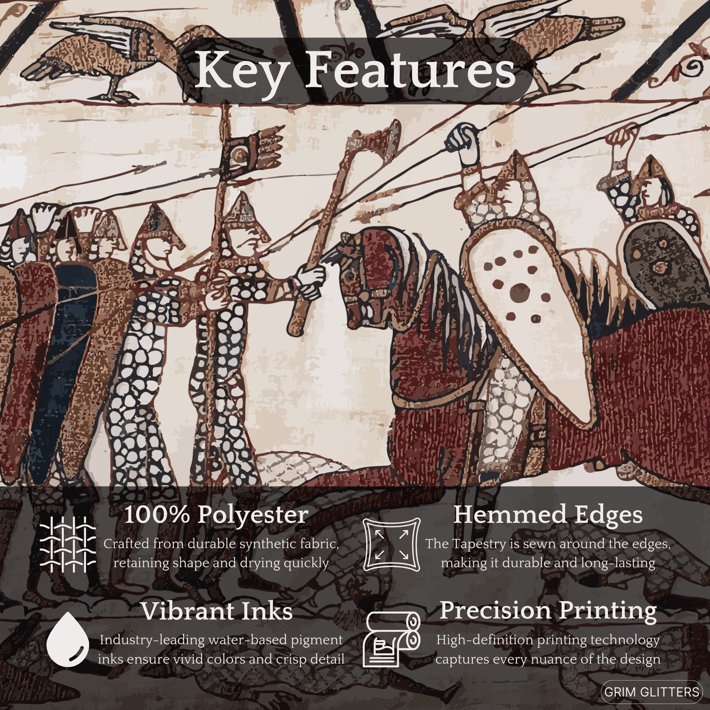 Bayeux Style Indoor Tapestry - Norman Knights Charge Anglo - Saxon Warriors - Grim GlittersTapestries60" × 50"