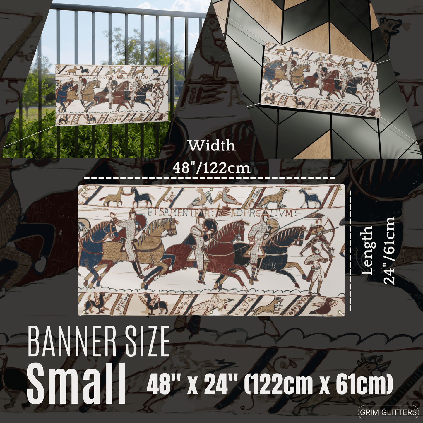 Bayeux Tapestry Banner - The Battle of Hastings - Norman Knights and Archers - Grim GlittersBanners48″ x 24″ (Horizontal)