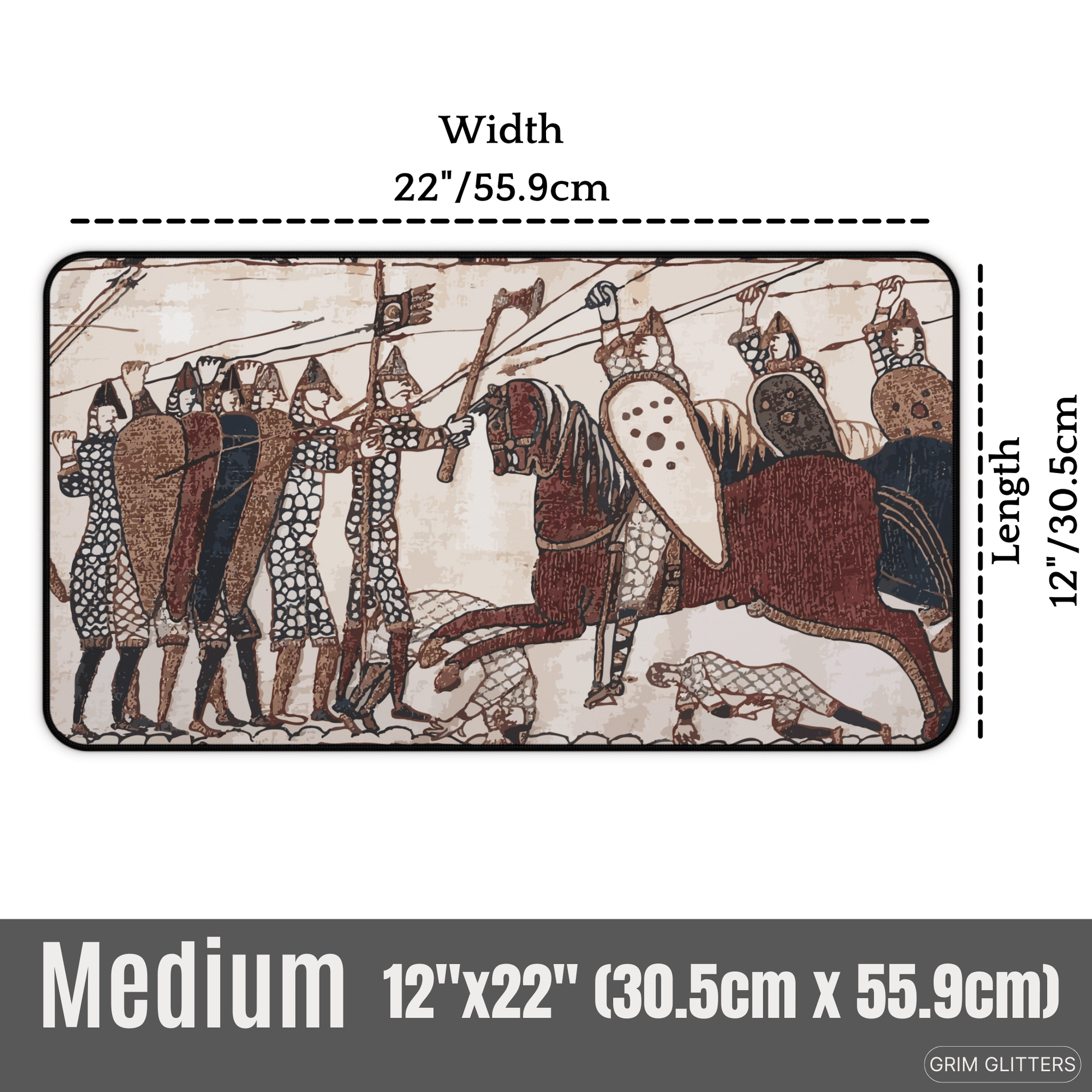 Bayeux Tapestry Desk Mat - Norman Knights Charge Anglo - Saxon Warriors - Grim GlittersDesk Mats12" × 22"