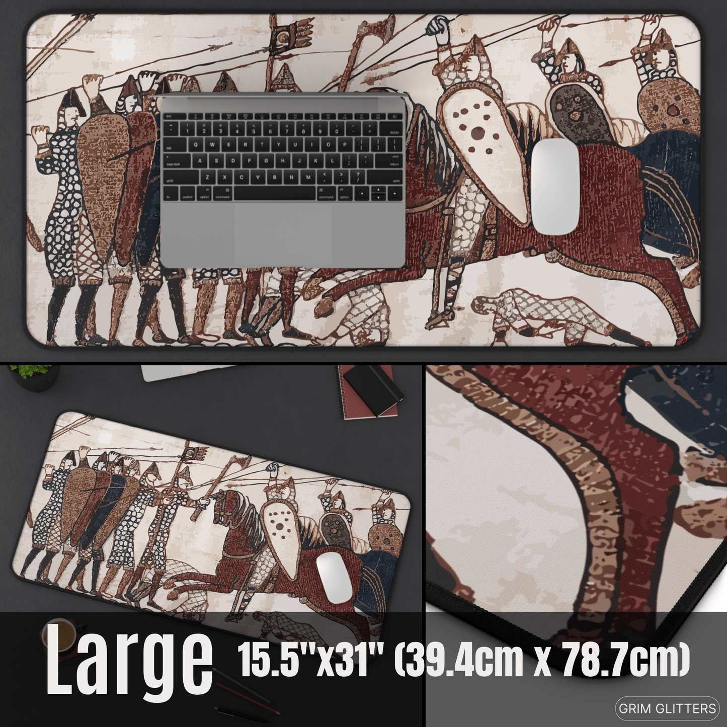 Bayeux Tapestry Desk Mat - Norman Knights Charge Anglo - Saxon Warriors - Grim GlittersDesk Mats15.5" × 31"