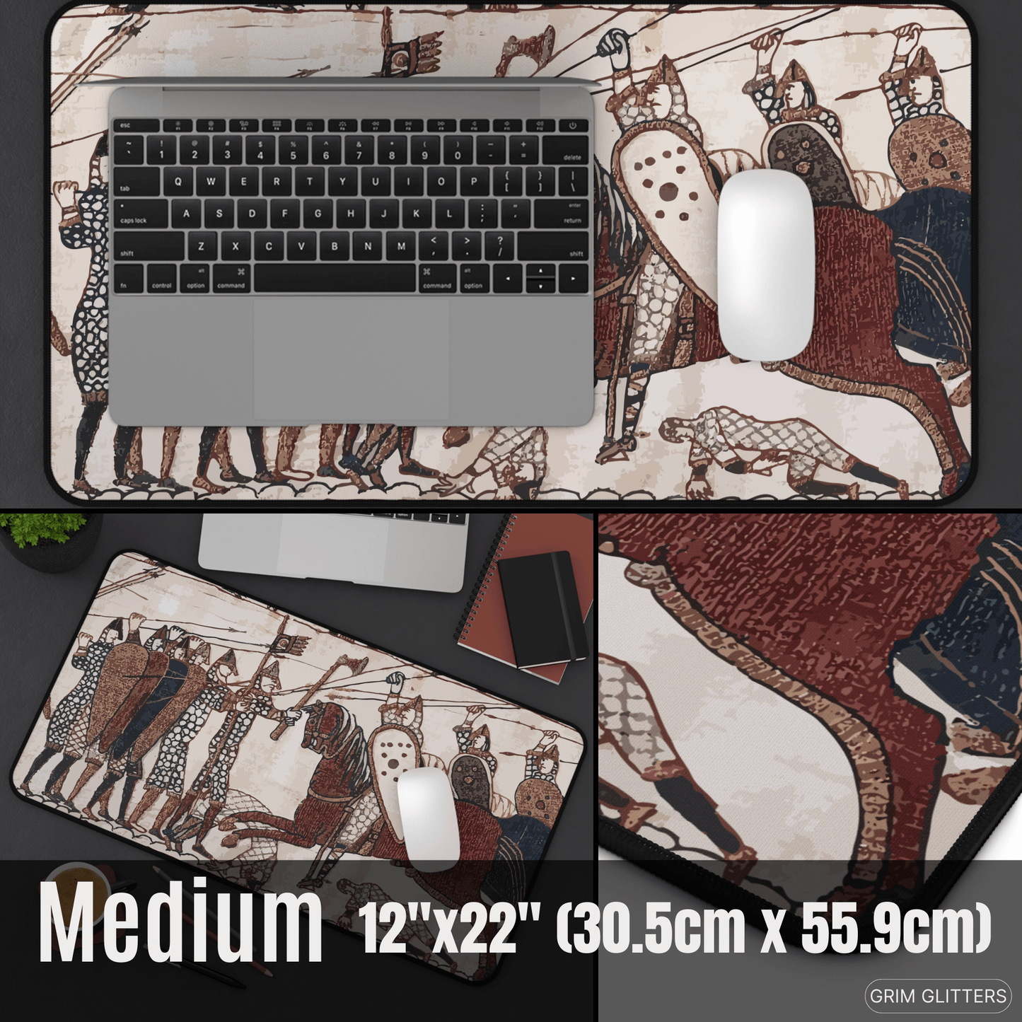 Bayeux Tapestry Desk Mat - Norman Knights Charge Anglo - Saxon Warriors - Grim GlittersDesk Mats12" × 22"