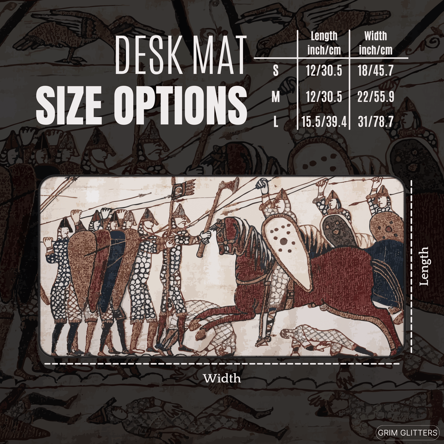 Bayeux Tapestry Desk Mat - Norman Knights Charge Anglo - Saxon Warriors - Grim GlittersDesk Mats12" × 18"