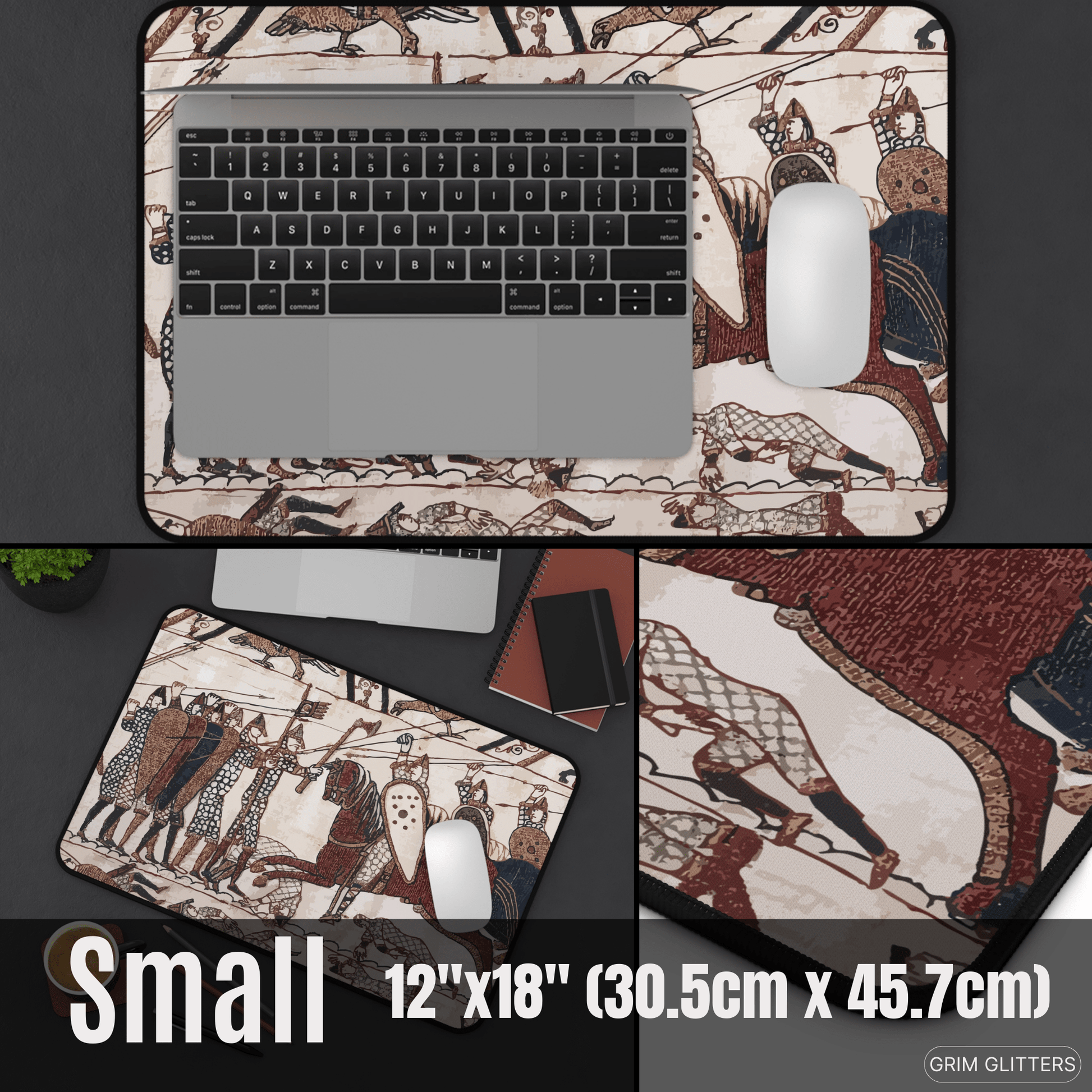 Bayeux Tapestry Desk Mat - Norman Knights Charge Anglo - Saxon Warriors - Grim GlittersDesk Mats12" × 18"