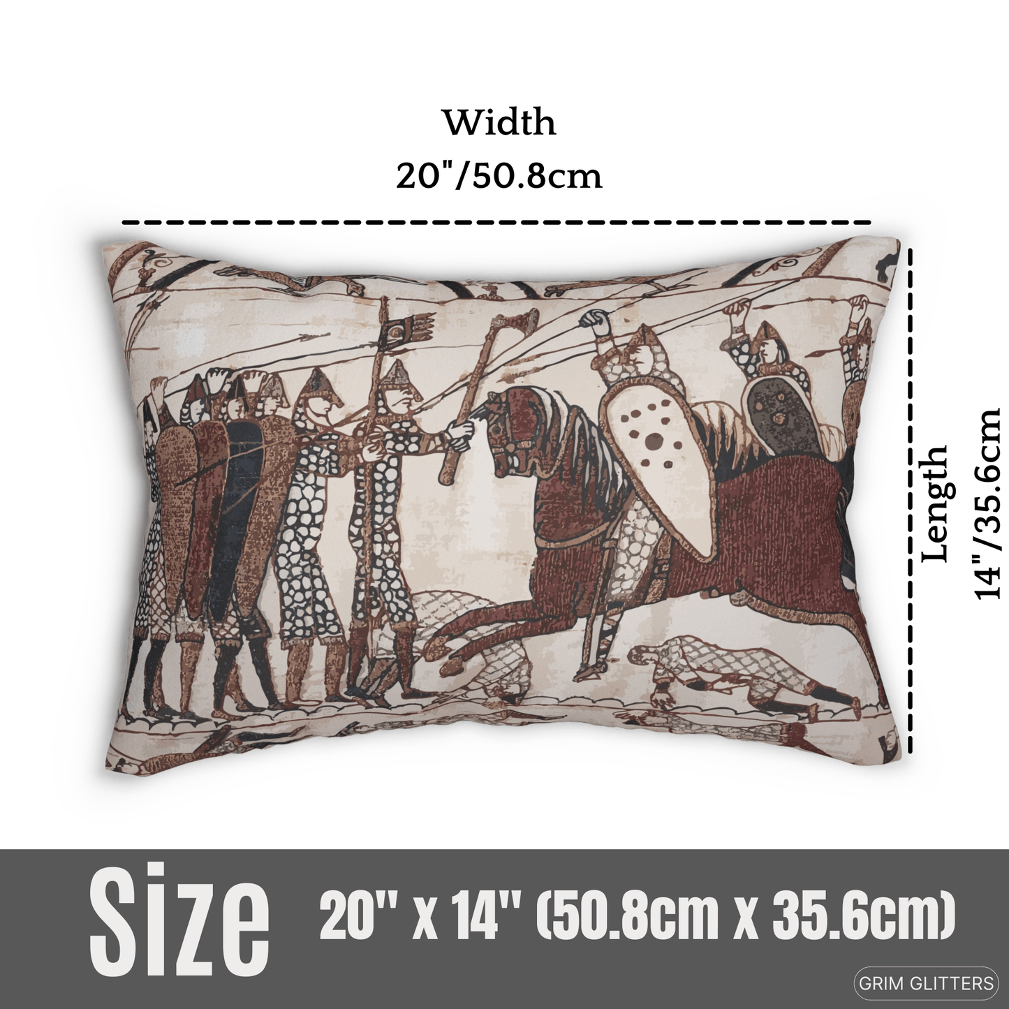 Bayeux Tapestry Lumbar Pillow - Norman Knights Charge Anglo - Saxon Warriors - Grim GlittersPillows20" × 14"