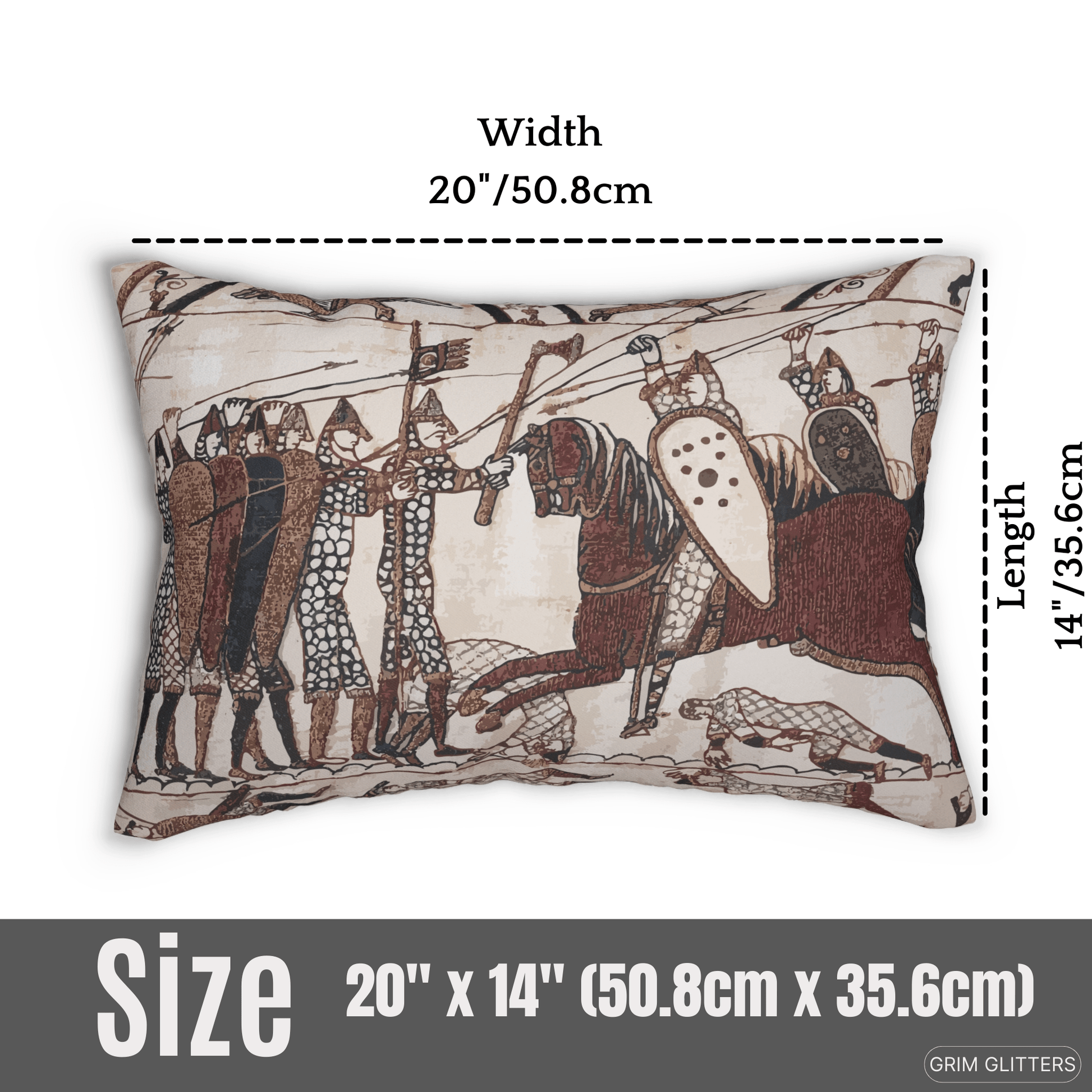 Bayeux Tapestry Lumbar Pillow - Norman Knights Charge Anglo - Saxon Warriors - Grim GlittersPillows20" × 14"