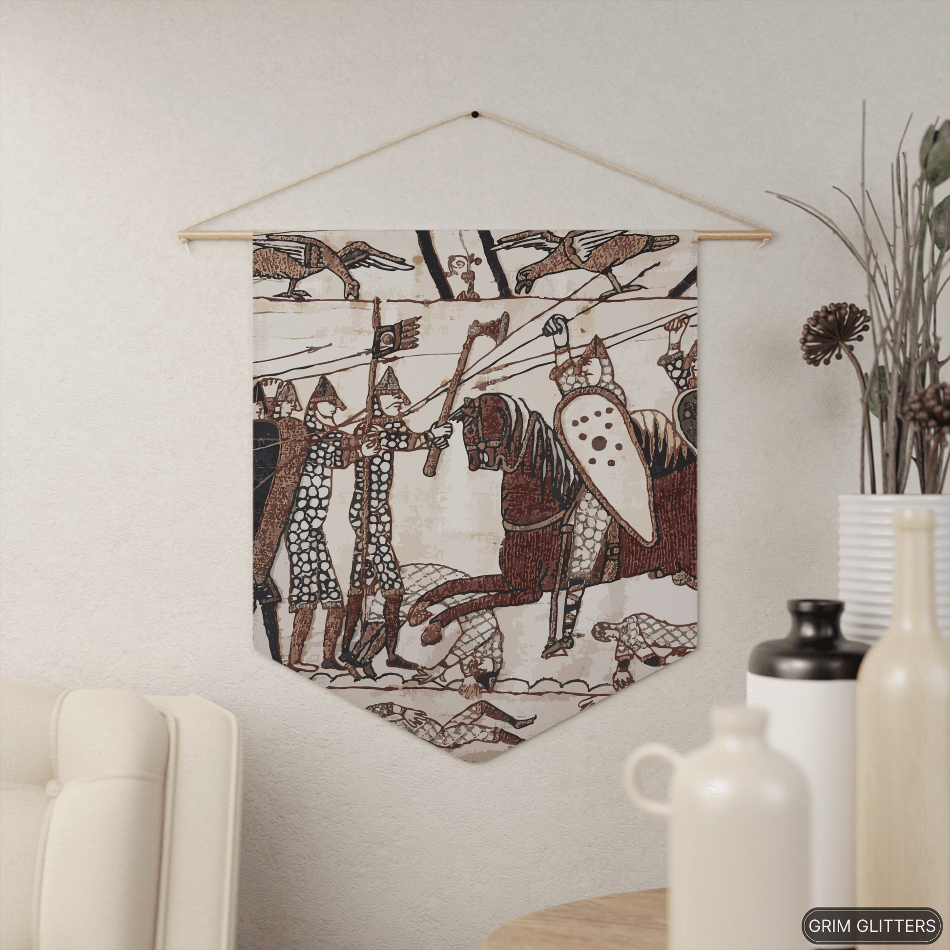 Bayeux Tapestry Pennant Banner - Norman Knights Charge Anglo - Saxon Warriors - Grim GlittersHome Decor18" × 21"