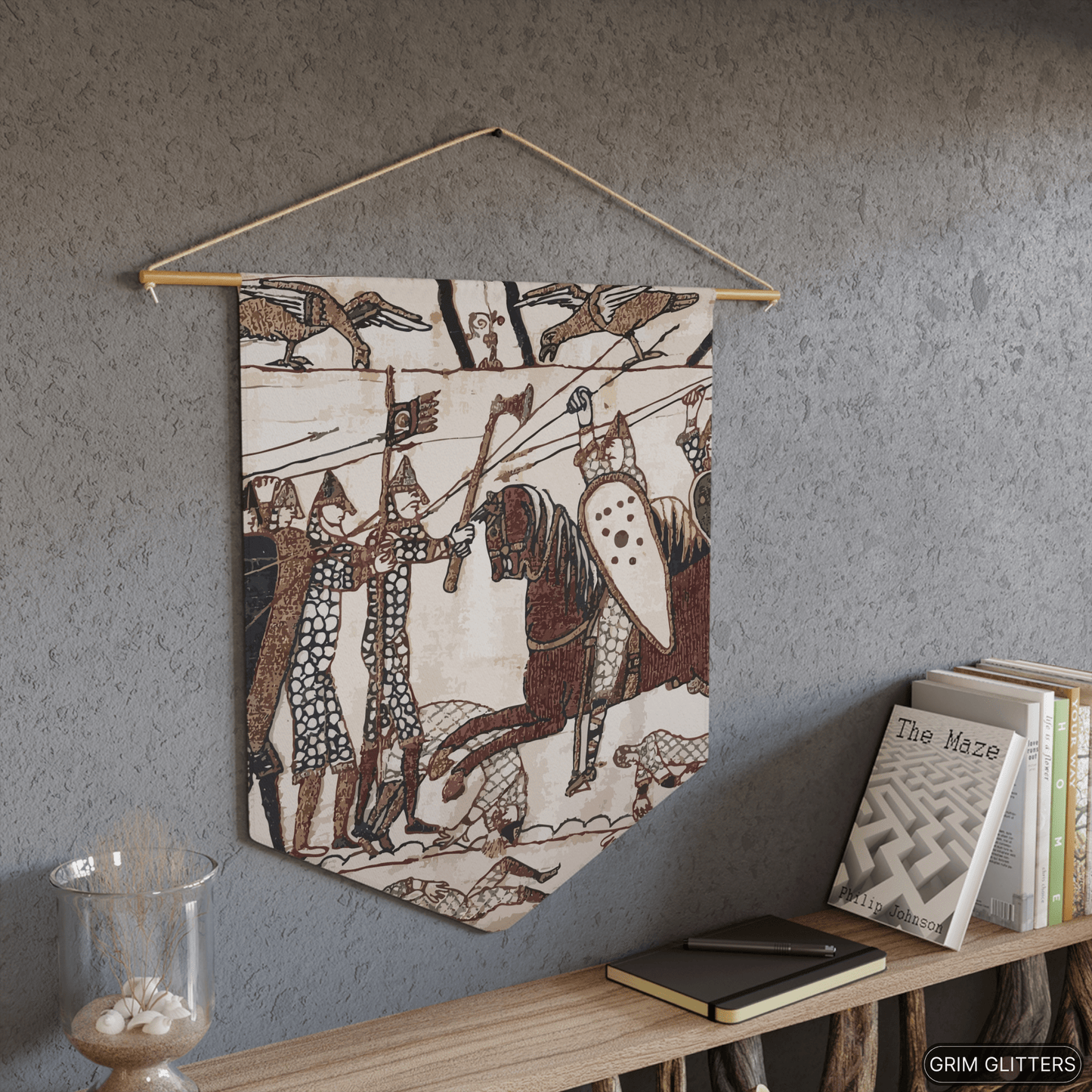 Bayeux Tapestry Pennant Banner - Norman Knights Charge Anglo - Saxon Warriors - Grim GlittersHome Decor18" × 21"