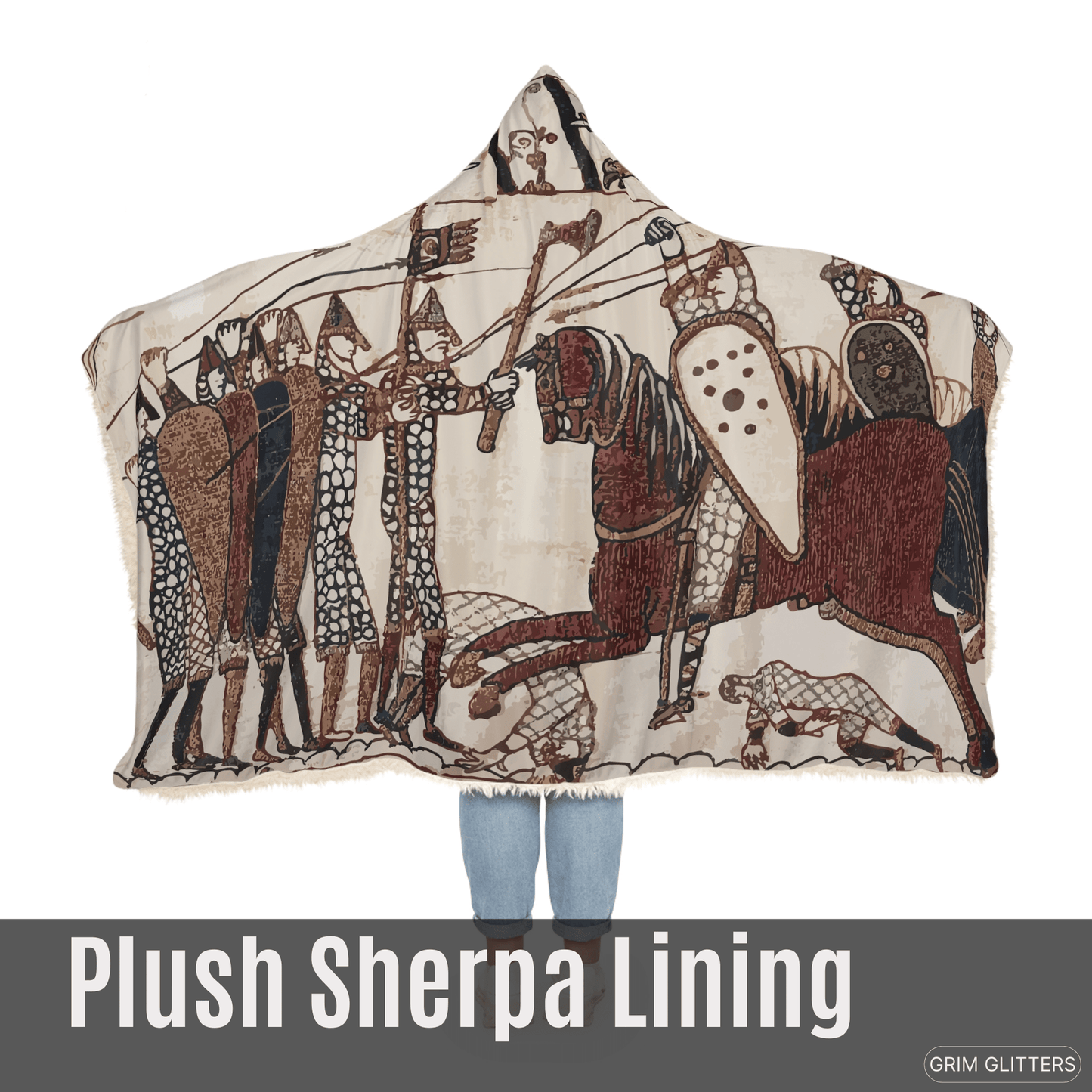 Bayeux Tapestry Snuggle Cloak - Norman Knights Charge Anglo - Saxon Warriors - Grim GlittersSnuggle Cloak80" × 55"Sherpa