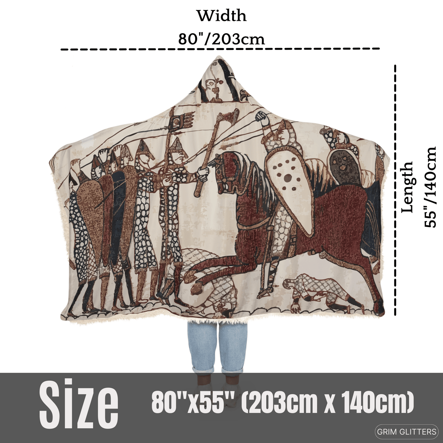 Bayeux Tapestry Snuggle Cloak - Norman Knights Charge Anglo - Saxon Warriors - Grim GlittersSnuggle Cloak80" × 55"Microfiber Fleece