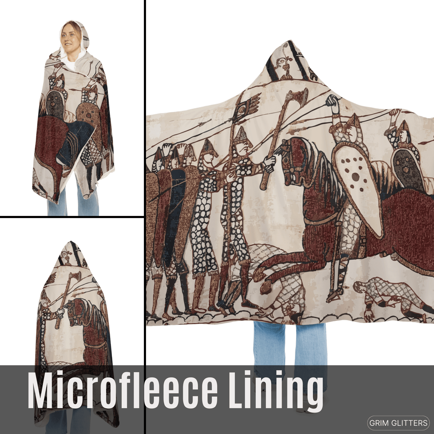 Bayeux Tapestry Snuggle Cloak - Norman Knights Charge Anglo - Saxon Warriors - Grim GlittersSnuggle Cloak80" × 55"Microfiber Fleece