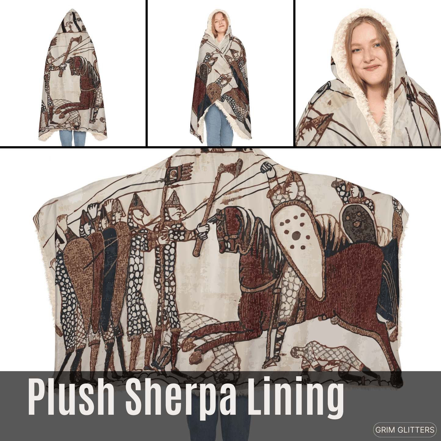 Bayeux Tapestry Snuggle Cloak - Norman Knights Charge Anglo - Saxon Warriors - Grim GlittersSnuggle Cloak80" × 55"Microfiber Fleece