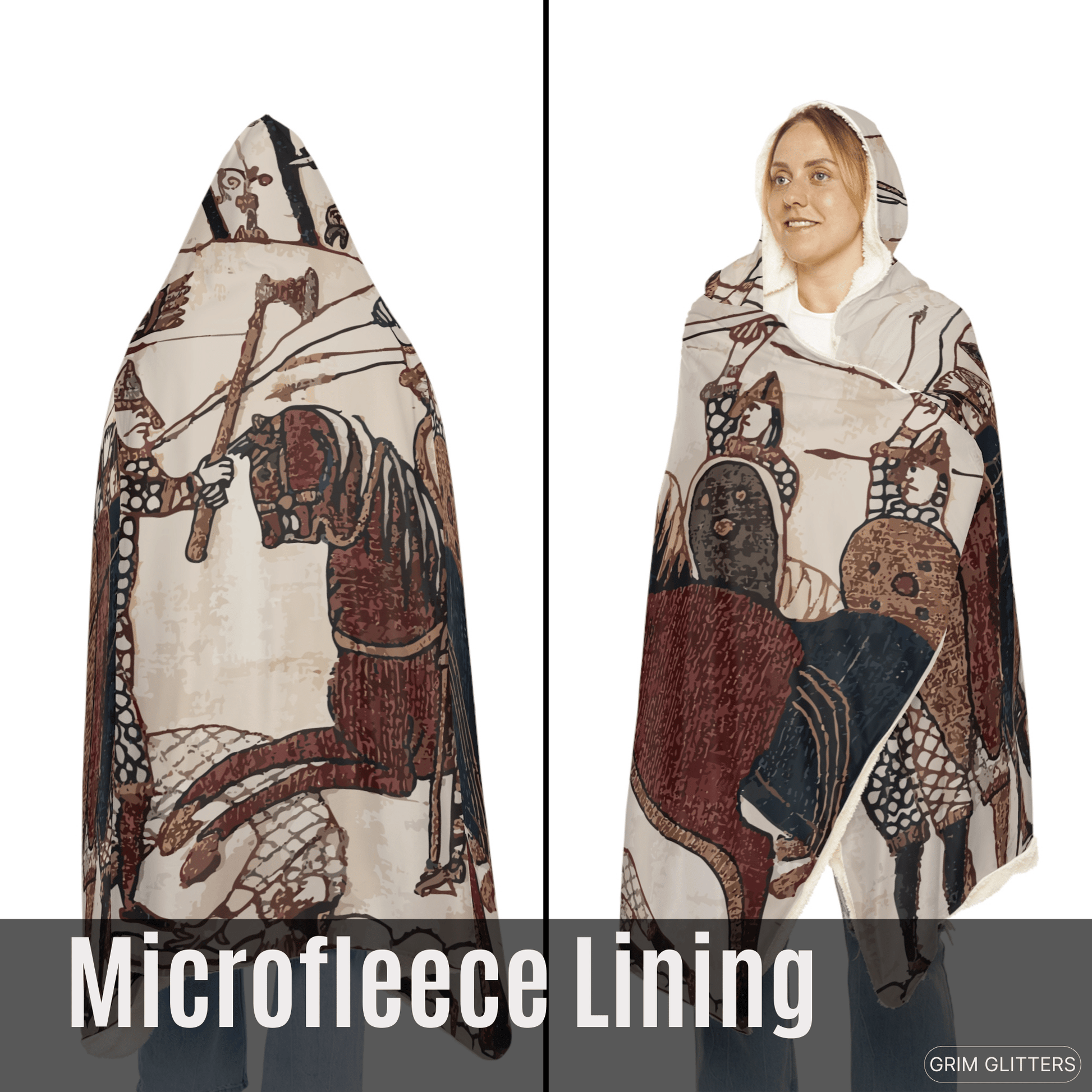 Bayeux Tapestry Snuggle Cloak - Norman Knights Charge Anglo - Saxon Warriors - Grim GlittersSnuggle Cloak80" × 55"Microfiber Fleece