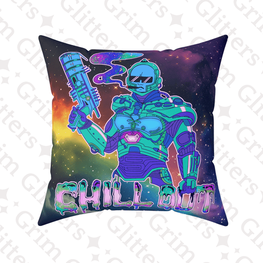 Chill Out Space Dude Square Pillow - Grim GlittersHome Decor14" × 14"