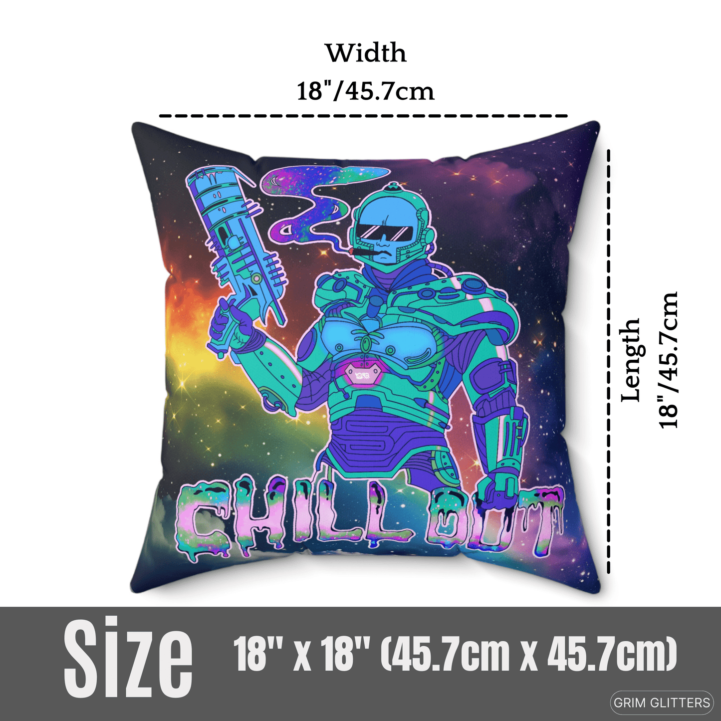 Chill Out Space Dude Square Pillow - Grim GlittersHome Decor18" × 18"