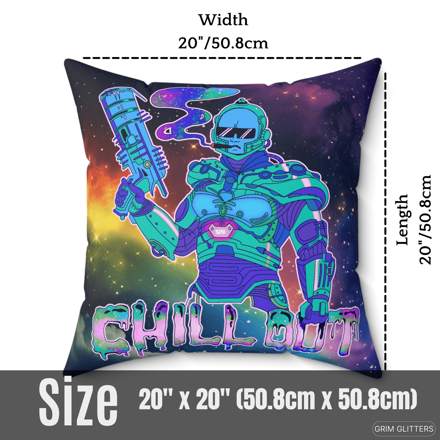 Chill Out Space Dude Square Pillow - Grim GlittersHome Decor20" × 20"