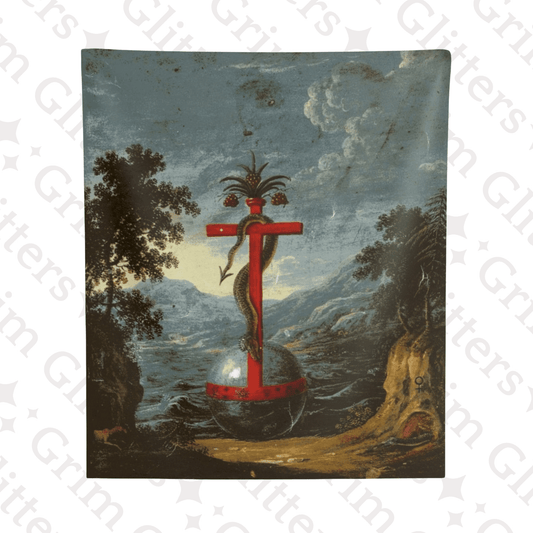 Crucified Serpent Tapestry - Clavis Artis Manuscript - Grim GlittersHome Decor50" × 60"