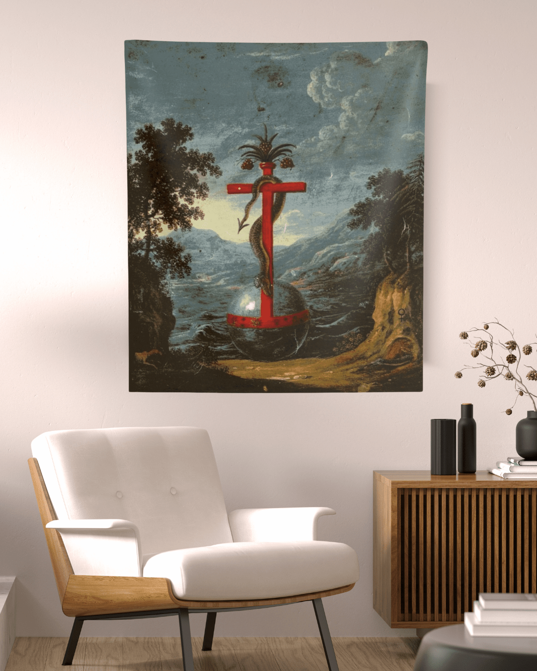 Crucified Serpent Tapestry - Clavis Artis Manuscript - Grim GlittersHome Decor88" × 104"