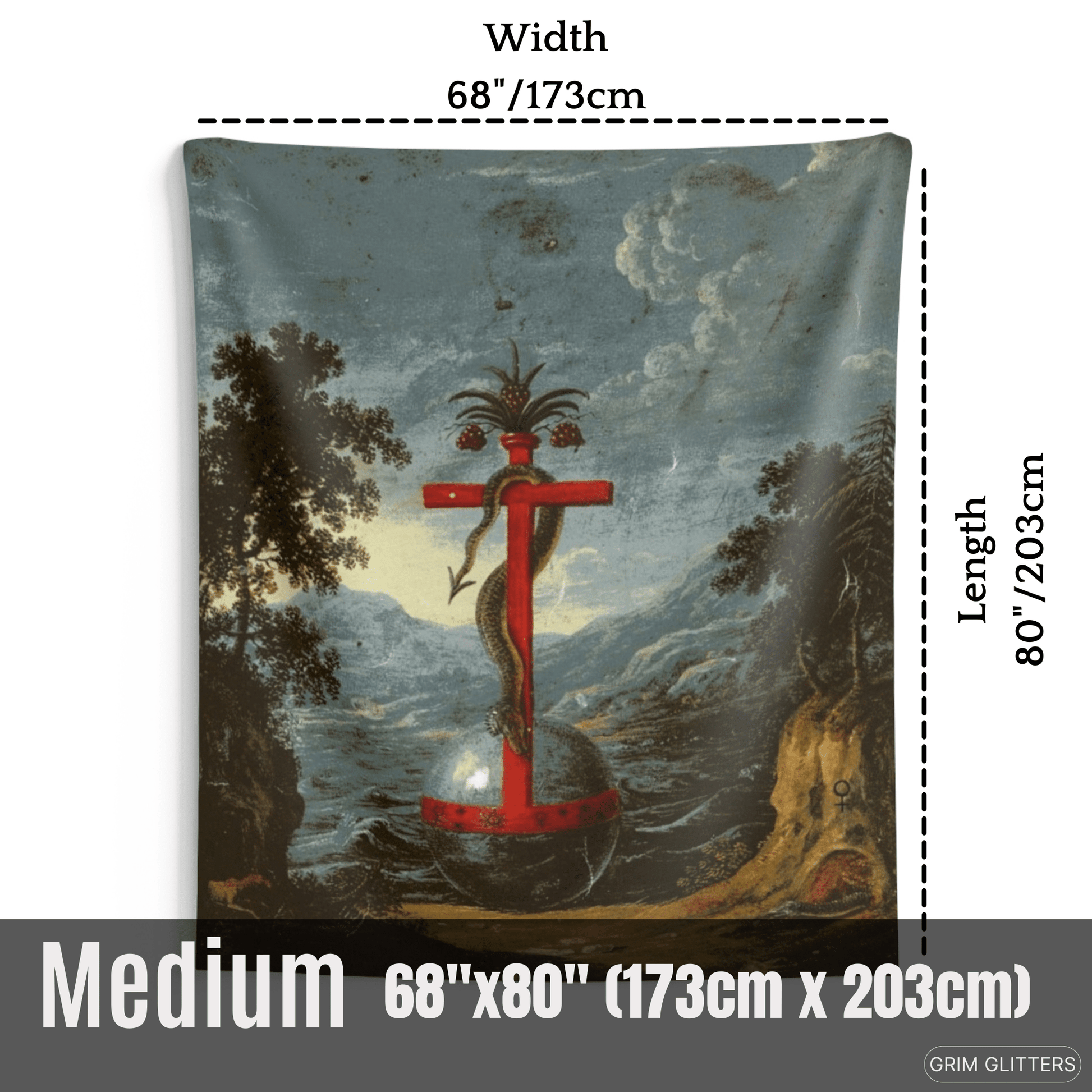 Crucified Serpent Tapestry - Clavis Artis Manuscript - Grim GlittersHome Decor68" × 80"