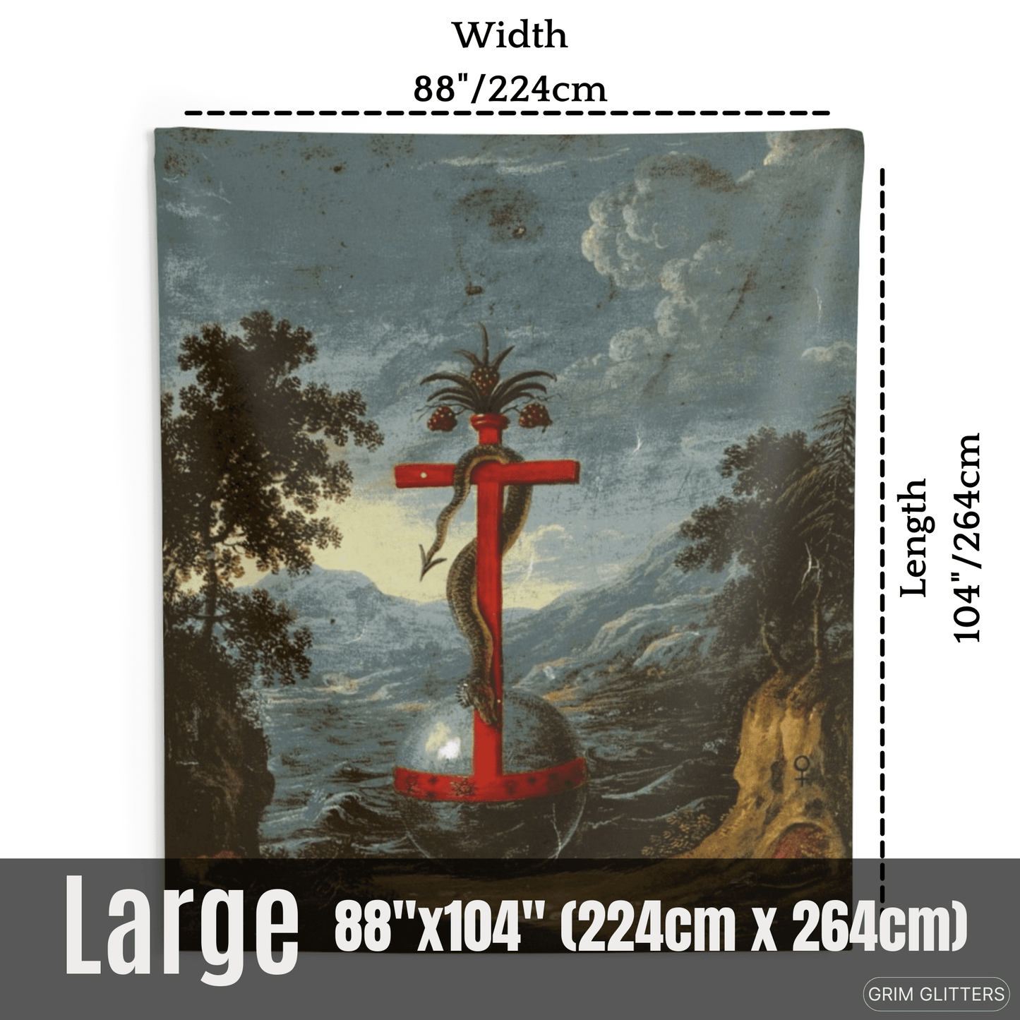 Crucified Serpent Tapestry - Clavis Artis Manuscript - Grim GlittersHome Decor88" × 104"