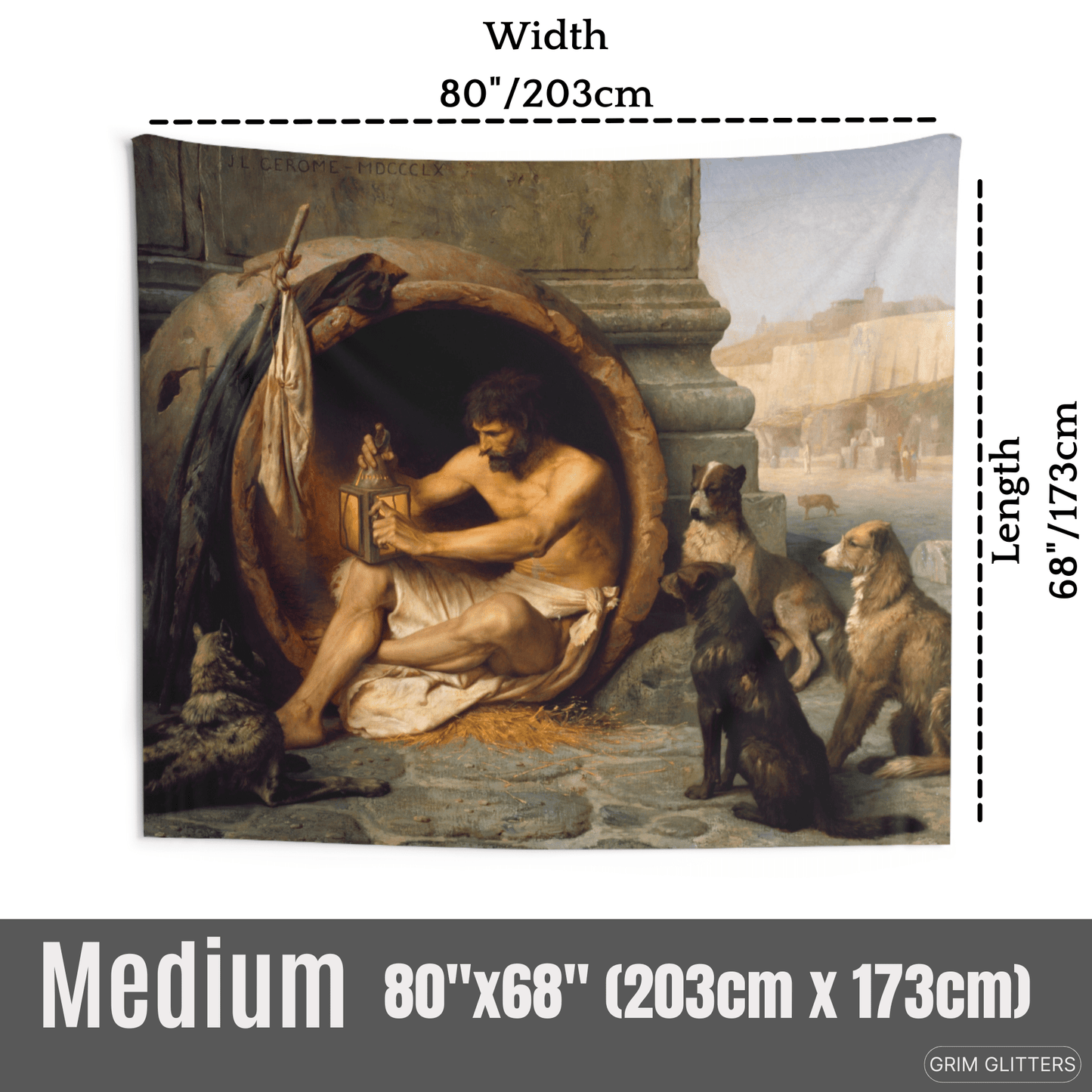 Diogenes Tapestry - Jean - Leon Gerome - Grim GlittersHome Decor80" × 68"