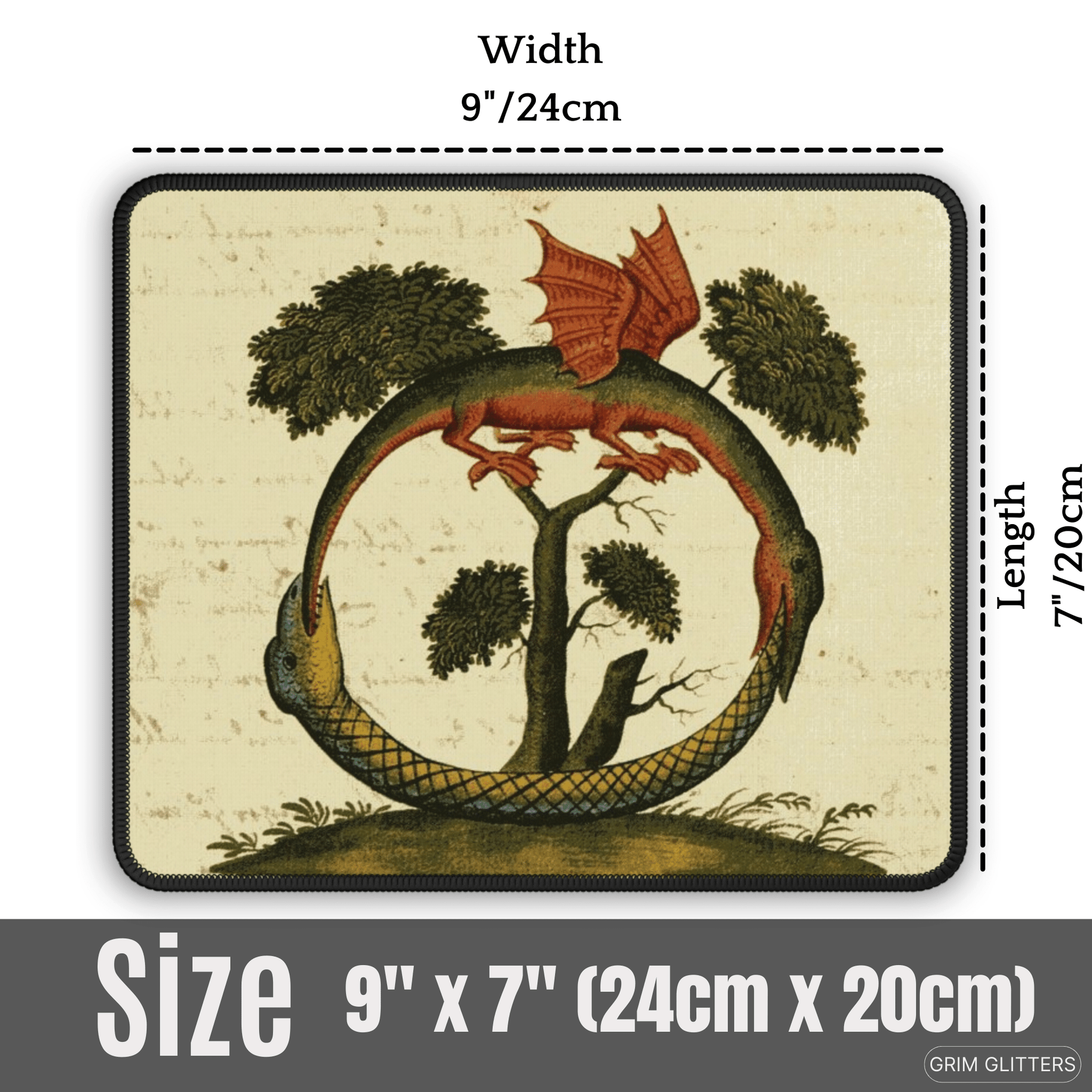 Dragon Ouroboros Gaming Mouse Pad - Clavis Artis Manuscript - Grim GlittersMouse PadsRectangle9" × 7"