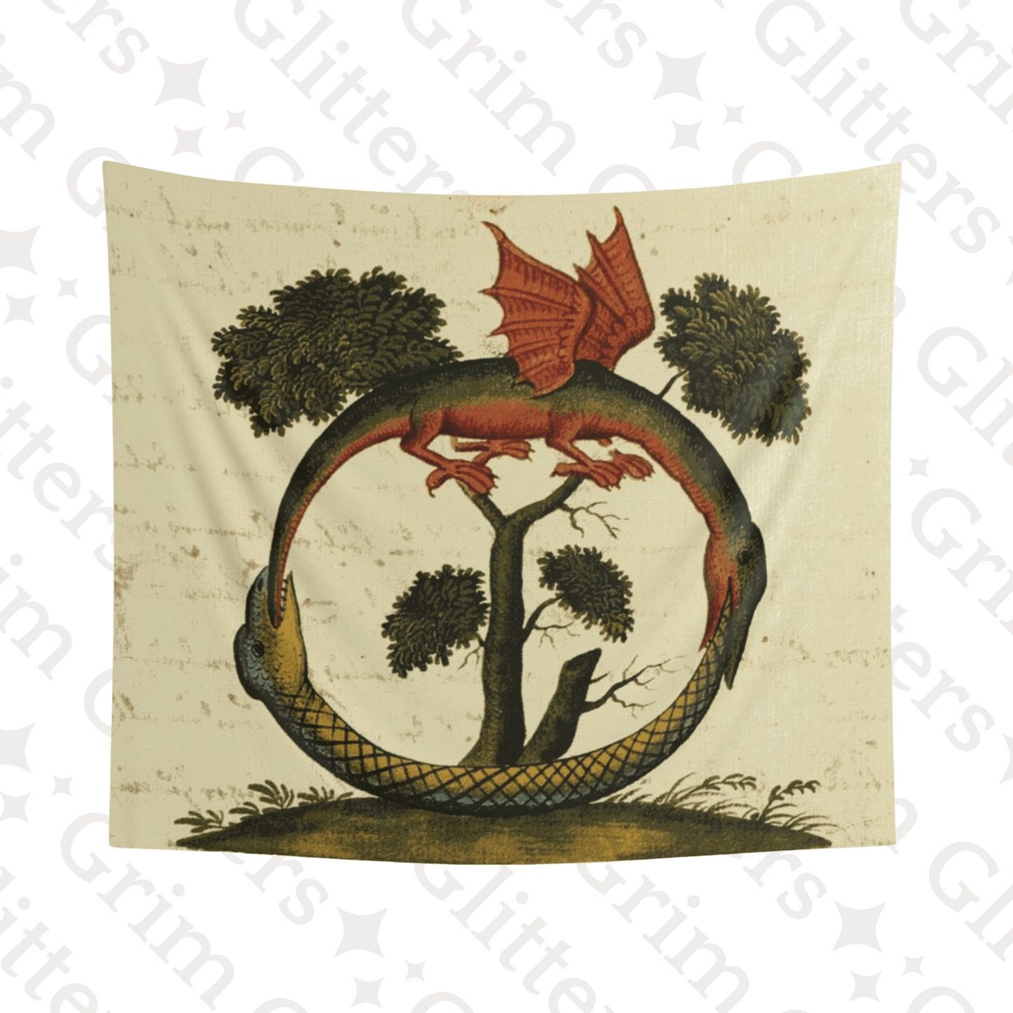 Dragon Ouroboros Tapestry - Clavis Artis Manuscript - Grim GlittersHome Decor60" × 50"