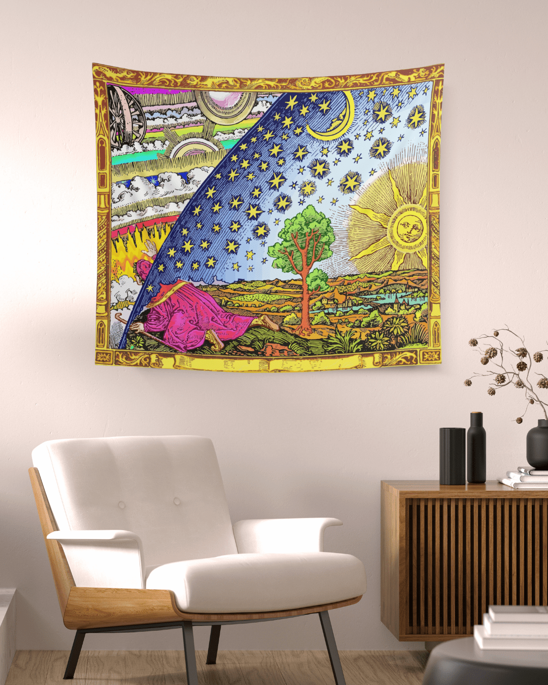 Flammarion Tapestry - Traveler Exploring The Universe - Grim GlittersTapestries104" × 88"