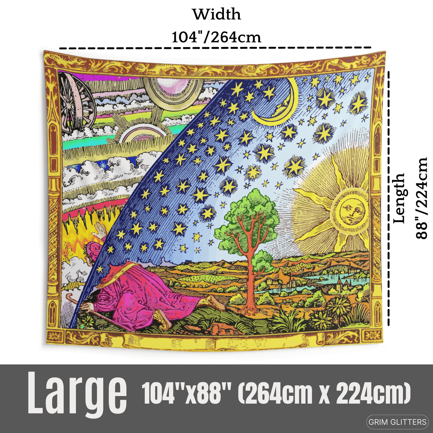 Flammarion Tapestry - Traveler Exploring The Universe - Grim GlittersTapestries104" × 88"