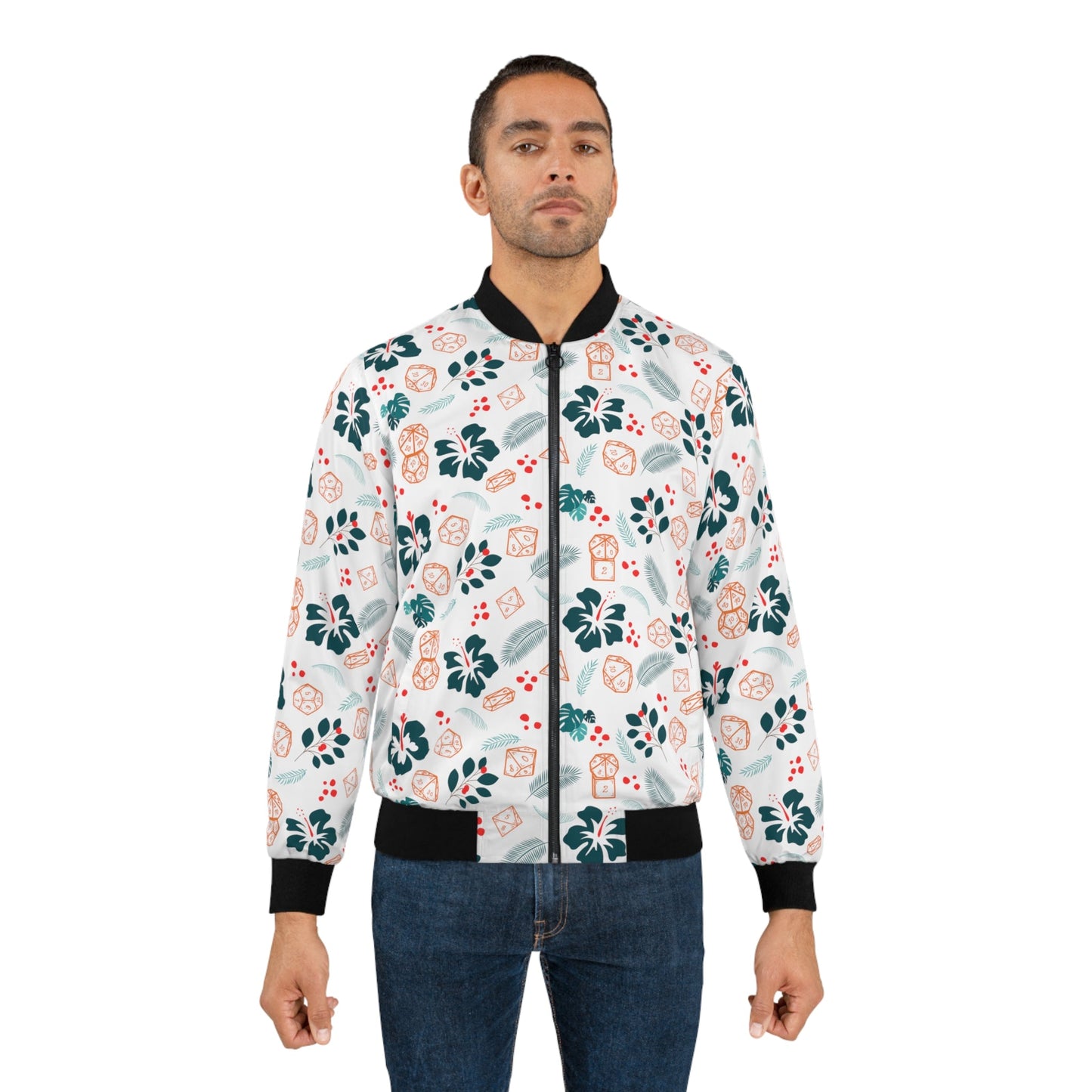 Hawaiian DnD Dice Bomber Jacket - White Version - Grim GlittersBomber JacketsXS