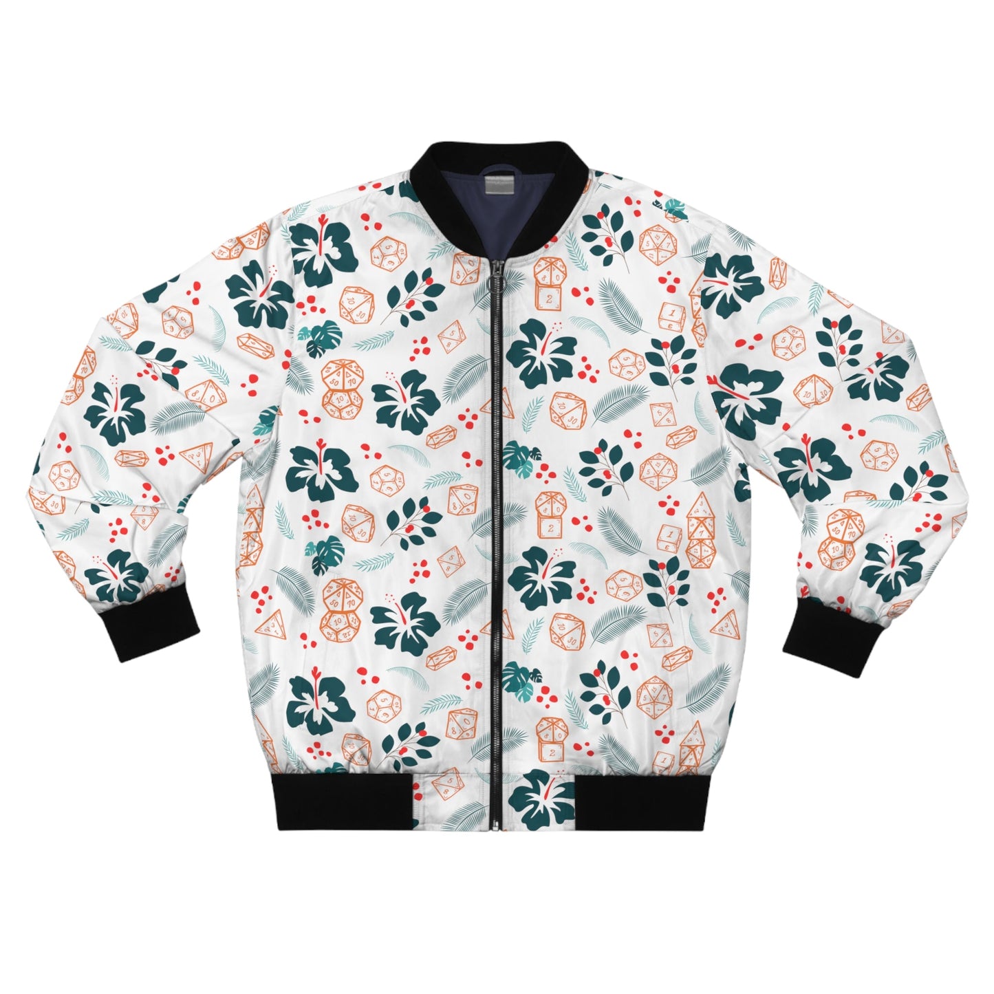 Hawaiian DnD Dice Bomber Jacket - White Version - Grim GlittersBomber JacketsXS