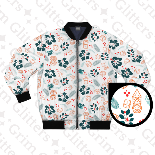 Hawaiian DnD Dice Bomber Jacket - White Version - Grim GlittersBomber JacketsXS